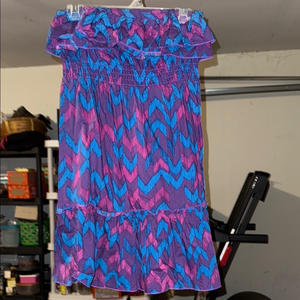 OP Strapless Dress - Purple and Blue Chevron M (7-9)